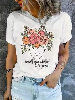 Женская белая футболка оверсайз с характерным принтом S