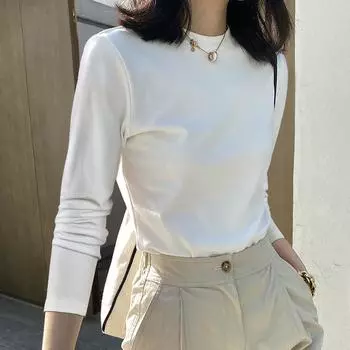 Женская белая футболка с длинными рукавами и открытыми плечами на весну/осень 2025 г. M