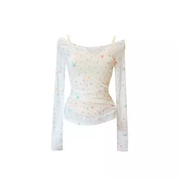 Женская белая футболка с принтом звезды Harajuku Корейская футболка Y2k Корейская модная винтажная тонкая модная шикарная футболка Одежда 2024 Лето S бежевый