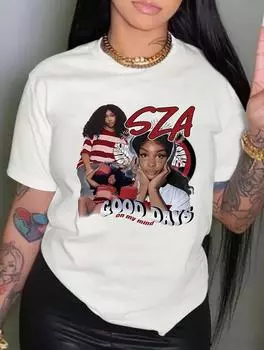 Женская белая хлопковая футболка с множеством уникальных узоров, круглым вырезом, короткими рукавами S