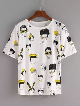 Женская белая хлопковая футболка с принтом комиксов с портретом и коротким рукавом M белый