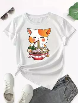 Женская белая хлопковая футболка свободного кроя с минималистичным принтом S