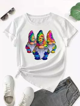 Женская белая хлопковая футболка свободного кроя с минималистичным принтом S