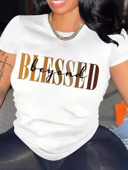 Женская белая хлопковая повседневная футболка с 6 принтами, круглым вырезом, короткими рукавами S