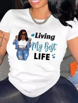 Женская белая хлопковая повседневная футболка с 6 принтами, круглым вырезом, короткими рукавами S