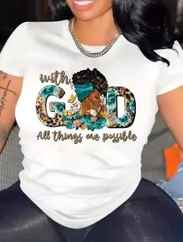 Женская белая хлопковая повседневная футболка с 6 принтами, круглым вырезом, короткими рукавами S