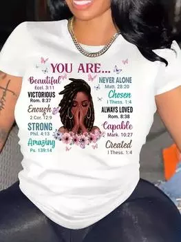 Женская белая хлопковая повседневная футболка с 6 принтами, круглым вырезом, короткими рукавами S