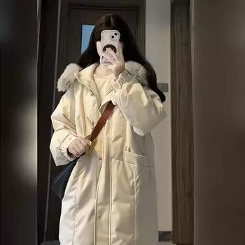 Женская белая куртка-пуховик, женское длинное зимнее новое утепленное пальто, женская зимняя одежда S белый