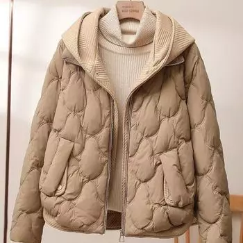 Женская белая куртка с капюшоном на утином пуху, теплая куртка для отпуска, повседневная корейская куртка на осень-зиму L белый