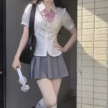 Женская белая летняя рубашка в студенческом стиле с рукавами-фонариками L for 100-109 jin