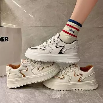 Женская белая обувь. Новая женская обувь на весну. Нишевая повседневная обувь на платформе. Универсальные женские спортивные стильные кроссовки. 35