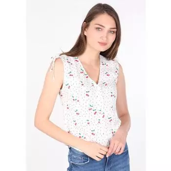 Женская белая рубашка без рукавов с V-образным вырезом и узором