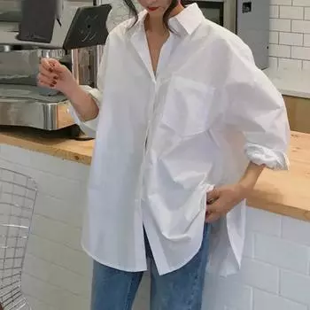 Женская белая рубашка из хлопка 2024 года, весна-осень, винтажные женские топы с длинным рукавом, повседневные отложные воротники, женские свободные блузки 11456 XXL белый