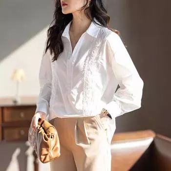 Женская белая рубашка с длинными рукавами большого размера для женщин, весенняя, свободная, шикарная, темпераментная, простая рубашка для поездок на работу S белый