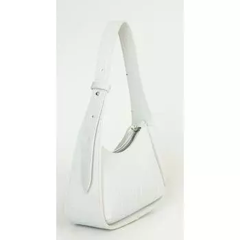 Женская белая сумка-багет с узором под крокодила