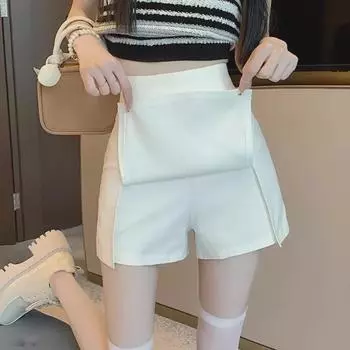 Женская белая юбка А-силуэта с разрезом и высокой талией - летняя короткая юбка, маленький размер, дизайн, защищающий от воздействия окружающей среды L