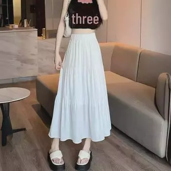 Женская белая юбка: Весна/Лето 2024, Высокая талия, Облегающий крой, Средняя длина, Многослойный дизайн зонтика M чёрный