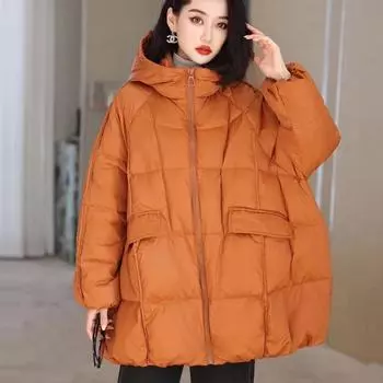 Женская белая утиная пуховая куртка с капюшоном на осень-зиму теплая большая стеганая куртка повседневная свободная толстая парка женская верхняя одежда One Size зелёный