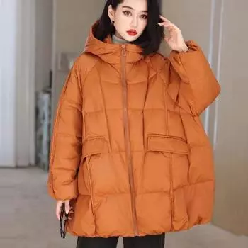 Женская белая утиная пуховая куртка с капюшоном на осень-зиму теплая большая стеганая куртка повседневная свободная толстая парка верхняя одежда One Size бежевый