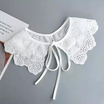 Женская белая вышитая поддельная кукольная шея с воротником-стойкой, модная декоративная шаль с лямками onesize