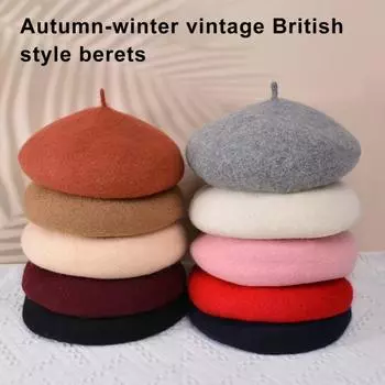 Женская беретная шапка, однотонная, регулируемый размер, искусственная шерстяная шапка, берет в стиле ретро, модный аксессуар оранжевый