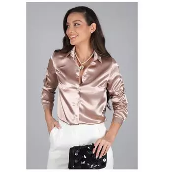 Женская бежевая атласная рубашка с длинным рукавом и отложным воротником, высококачественная блузка, рубашка для отдыха