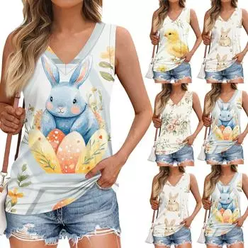 Женская безрукавка с пасхальным принтом, жилет-блузка XXXXXL бежевый