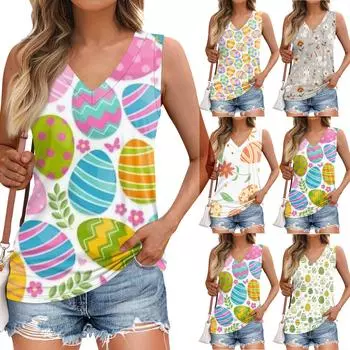 Женская безрукавка с пасхальным принтом, жилет-блузка M