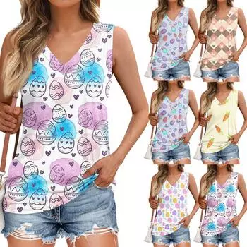 Женская безрукавка с пасхальным принтом, жилет-блузка L