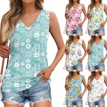 Женская безрукавка с пасхальным принтом, жилет-блузка M циан