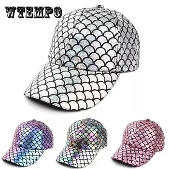 Женская блестящая бейсболка с изображением чешуи русалки, с красочным принтом, однотонная глянцевая полиуретановая шляпа с загнутыми полями Adjustable фиолетовый