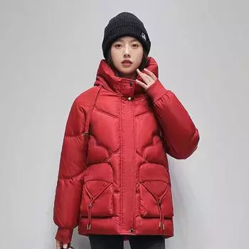 Женская блестящая куртка-пуховик с капюшоном высшего качества: Зимняя толстая, большой размер, корейский стиль, свободный крой L покинуть белый