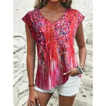 Женская блестящая майка без рукавов с V-образным вырезом, повседневные свободные топы с принтом в горошек S