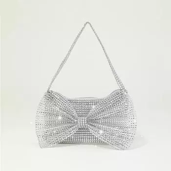 Женская блестящая сумка-подмышка со стразами для ужина, свадебная на плечо, роскошный дизайн, женская сумочка с бантом, вечерние сумки 24.5x1x14.5cm серебряный