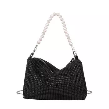 Женская блестящая вечерняя сумка, модная сумка через плечо, женская ниша с жемчужной цепочкой, изысканная сумка подмышками, маленькая сумочка серебряный