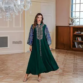 Женская ближневосточная абайя: Элегантный длинный халат со стильными деталями, идеально подходящий для моды Дубая и Турции. L