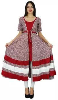 Женская блузка Bimba с завязками на талии Anarkali kurta Дизайнерская блузка Kurti с принтом 10 малиновый