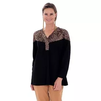 Женская блузка больших размеров Fierte CcAkris с V-образным вырезом и длинным рукавом с леопардовым принтом
