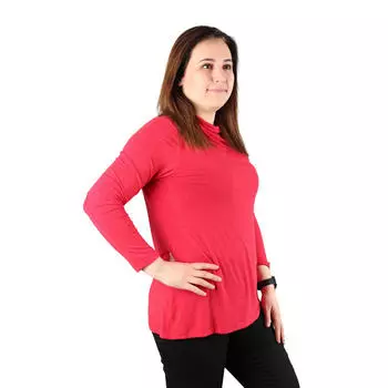 Женская блузка больших размеров Fierte Lm43250 с воротником-лодочкой, длинным рукавом, базовая гребенная, хлопок, корица, оранжевый, красный, горчичный, антрацитовый, темно-синий, экрю, черный