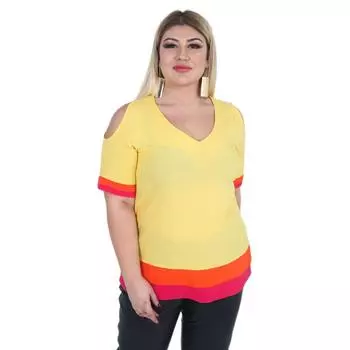 Женская блузка больших размеров Fierte Lm83542 с V-образным вырезом и плечами из вискозной ткани