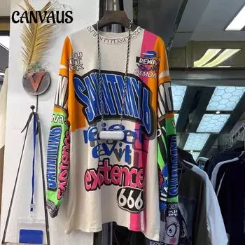 Женская блузка больших размеров на весну и осень с круглым вырезом и принтом граффити, свободный топ с длинными рукавами, уменьшающий возраст