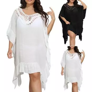 Женская блузка больших размеров в стиле пэчворк с рюшами и отделкой вручную, женская блузка больших размеров с ручными крючками One Size чёрный