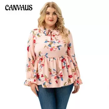 Женская блузка больших размеров, весна-осень, длинный рукав, принтованный топ XL розовый