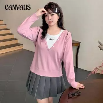 Женская блузка большого размера Collision Top Весна и осень Повседневный свободный топ XL розовый