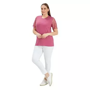 Женская блузка большого размера Fierte Rg4568 с круглым воротником, спортивная хлопковая кружевная блузка с коротким рукавом, сушеная роза