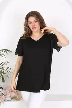 Женская блузка большого размера, гибкая вискозная блузка с рукавами больших размеров и фестонами