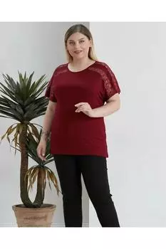 Женская блузка большого размера, кружевная блузка из лайкры с короткими рукавами Код: