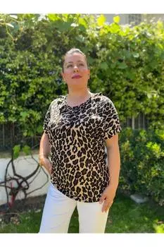 Женская блузка большого размера с леопардовым узором и воротником с рюшами Блузка больших размеров