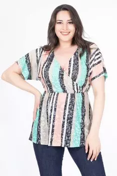 Женская блузка большого размера в полоску с запахом