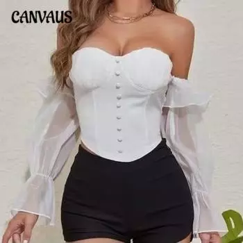 Женская блузка Commuter Temperament с рукавами-фонариками и талией, белая однотонная рубашка на одно плечо one size белый